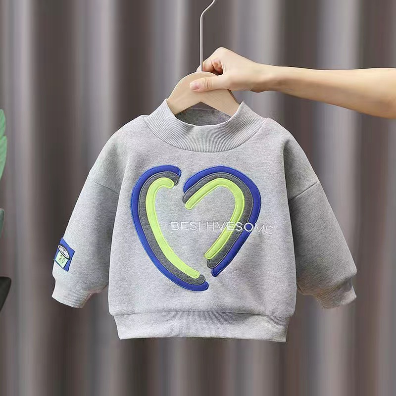 Áo phông trẻ em dài tay hình trái tim có 2 màu xám và đen