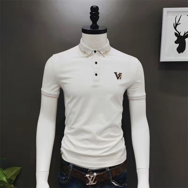 Áo polo ngắn tay thời trang nam Quảng Châu cao cấp, logo chữ V