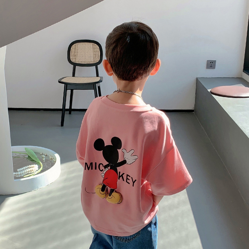 Áo phông ngắn tay trẻ em hình chuột mickey sau lưng