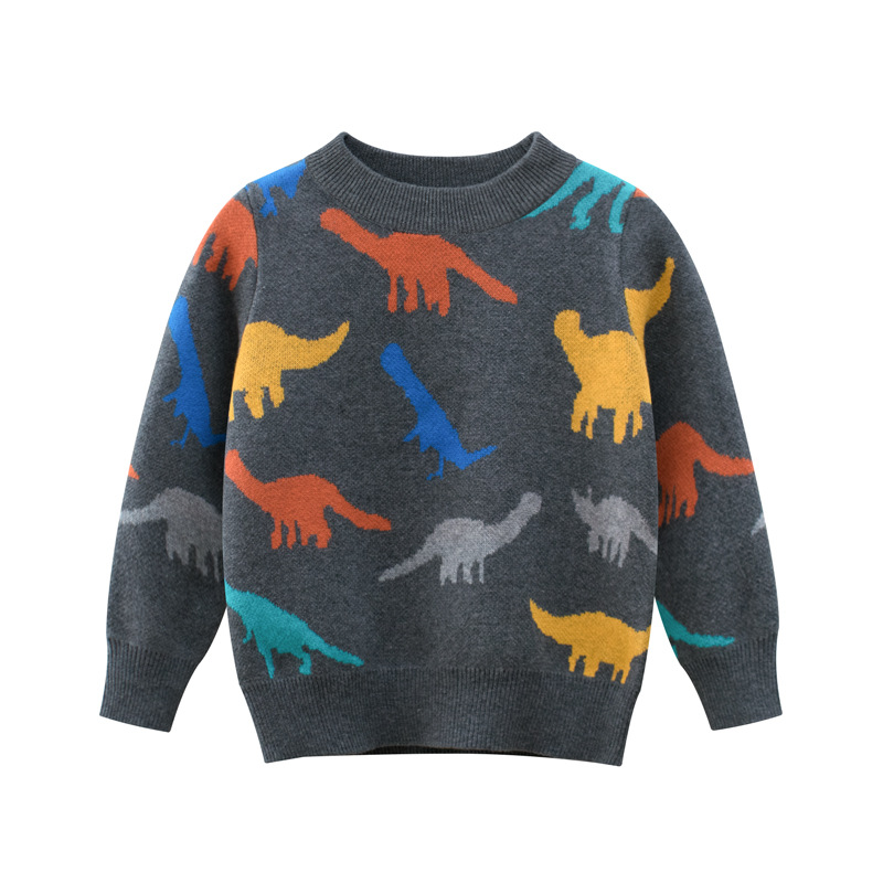 áo len bé trai, áo len trẻ em, quần áo mùa thu hoạt hình khủng long