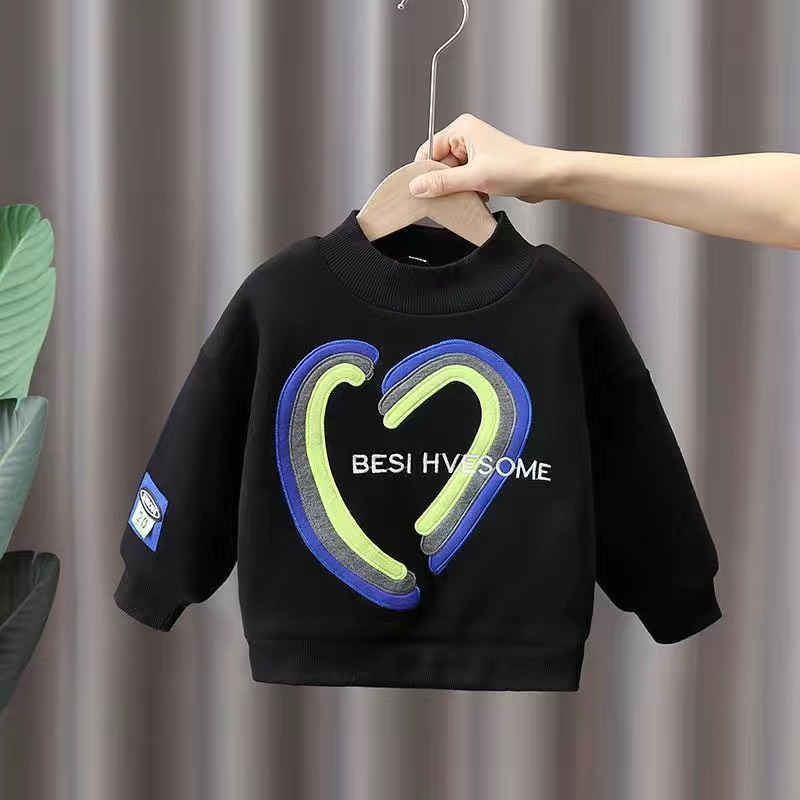 Áo phông trẻ em dài tay hình trái tim có 2 màu xám và đen